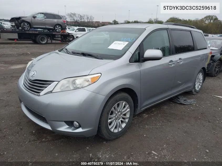 2012 Toyota Sienna Xle V6 8 Passenger VIN: 5TDYK3DC3CS259618 Lot: 40750379