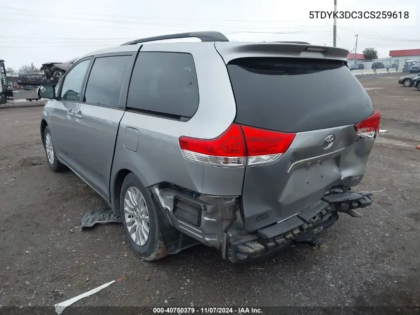 2012 Toyota Sienna Xle V6 8 Passenger VIN: 5TDYK3DC3CS259618 Lot: 40750379