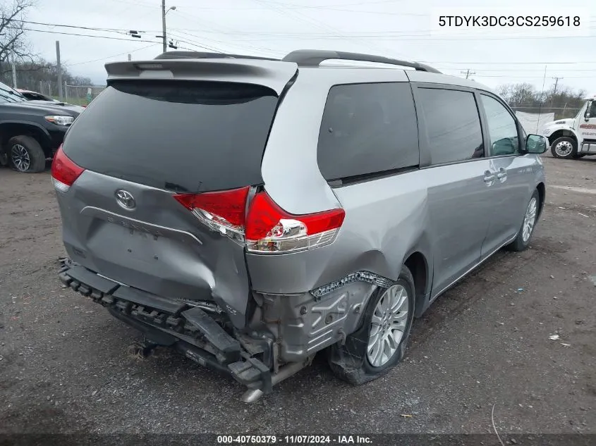 2012 Toyota Sienna Xle V6 8 Passenger VIN: 5TDYK3DC3CS259618 Lot: 40750379