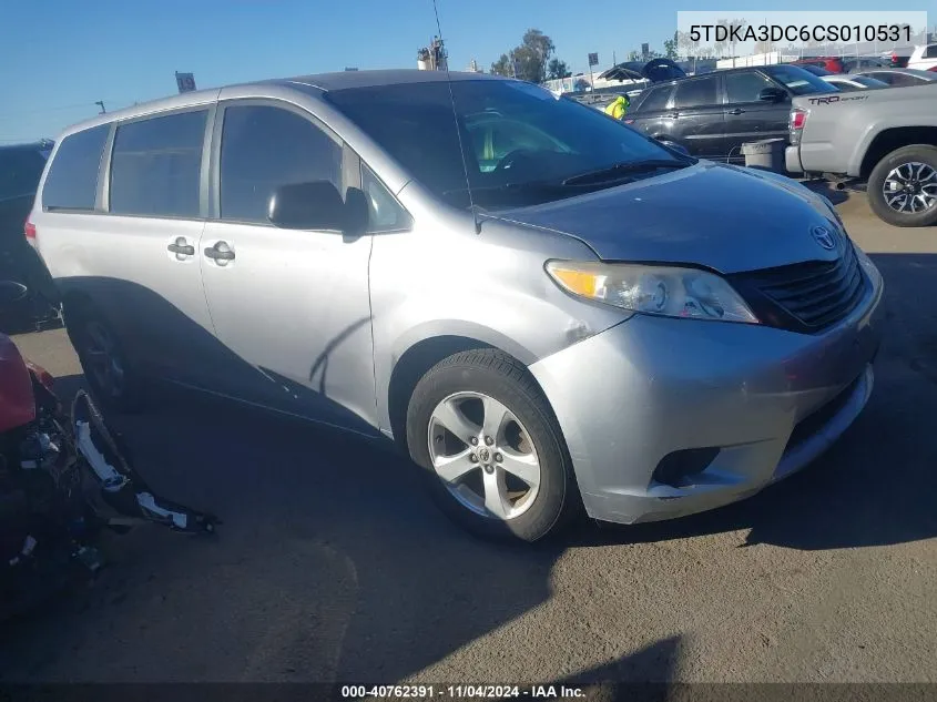 2012 Toyota Sienna Le VIN: 5TDKA3DC6CS010531 Lot: 40762391