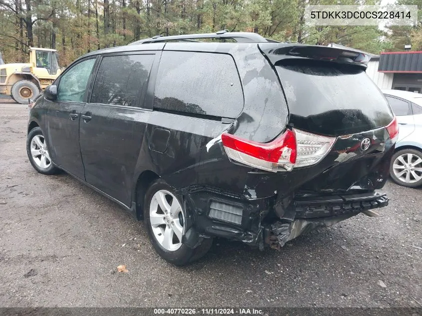 2012 Toyota Sienna Le V6 8 Passenger VIN: 5TDKK3DC0CS228414 Lot: 40770226