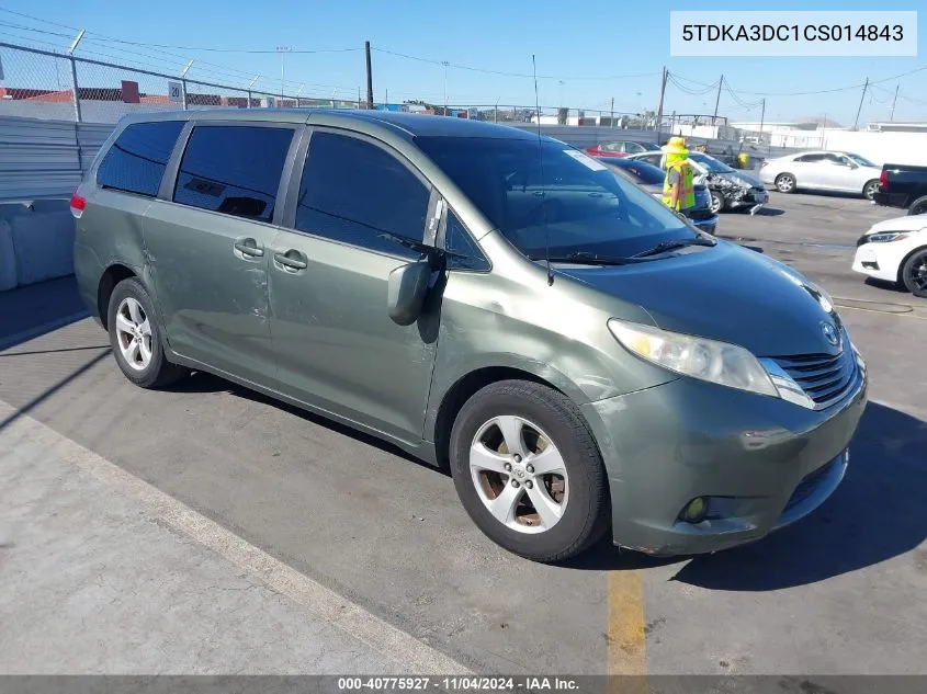 2012 Toyota Sienna Le 8 Passenger VIN: 5TDKA3DC1CS014843 Lot: 40775927