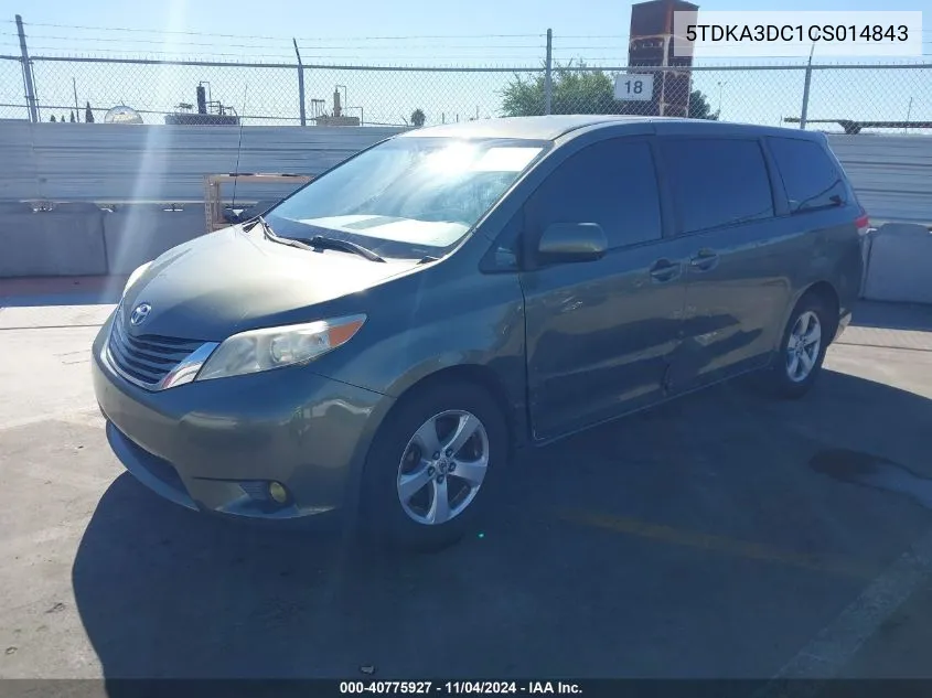 2012 Toyota Sienna Le 8 Passenger VIN: 5TDKA3DC1CS014843 Lot: 40775927