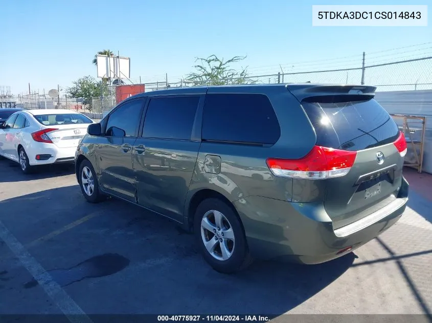 2012 Toyota Sienna Le 8 Passenger VIN: 5TDKA3DC1CS014843 Lot: 40775927