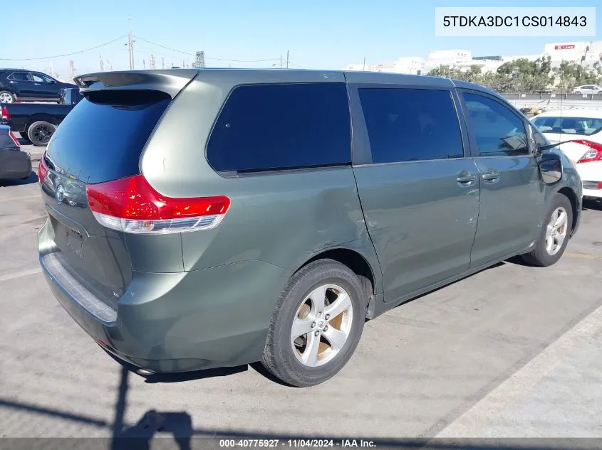 2012 Toyota Sienna Le 8 Passenger VIN: 5TDKA3DC1CS014843 Lot: 40775927