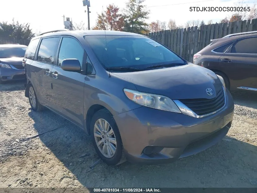 5TDJK3DC0CS030265 2012 Toyota Sienna Le 7 Passenger