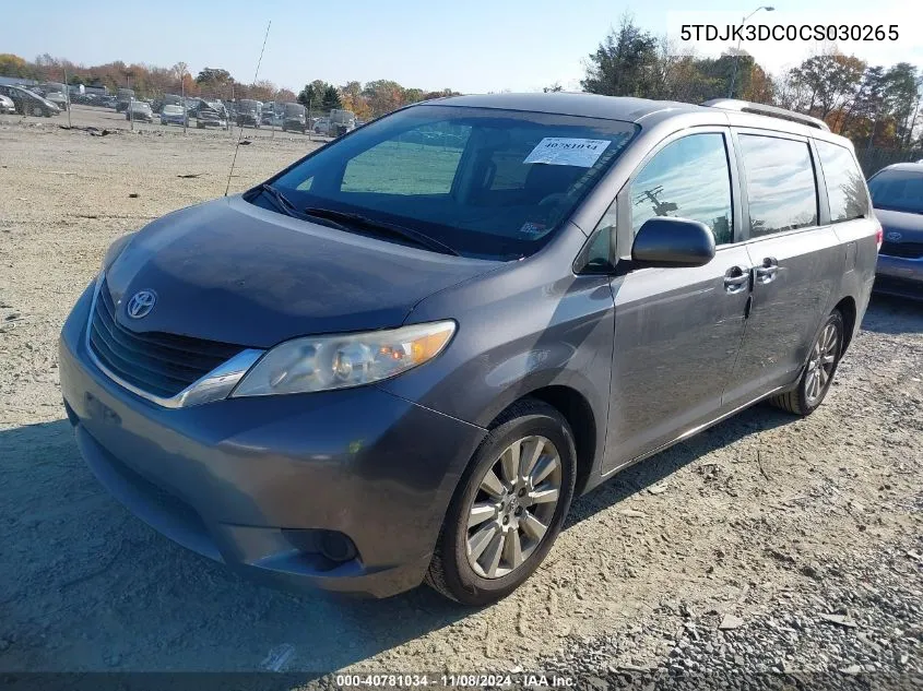 5TDJK3DC0CS030265 2012 Toyota Sienna Le 7 Passenger