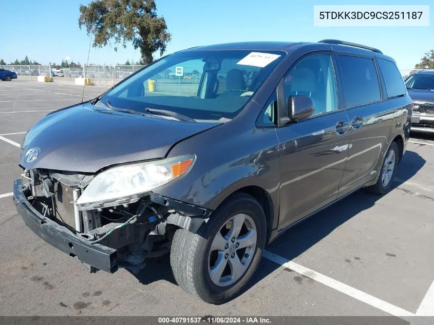 2012 Toyota Sienna Le V6 8 Passenger VIN: 5TDKK3DC9CS251187 Lot: 40791537