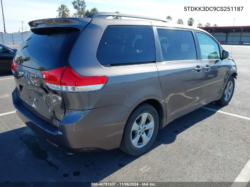 2012 Toyota Sienna Le V6 8 Passenger VIN: 5TDKK3DC9CS251187 Lot: 40791537