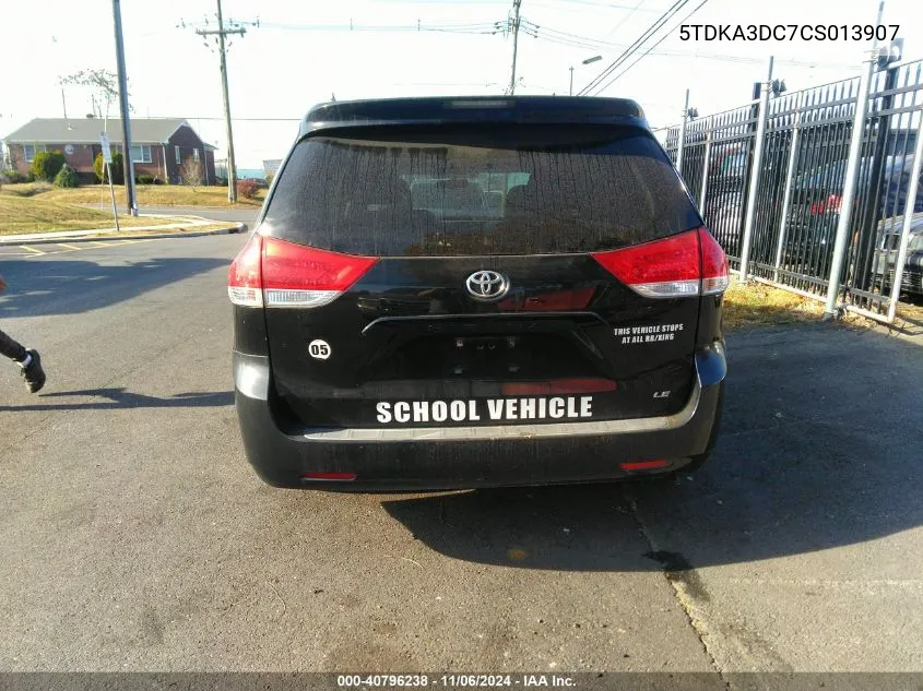 2012 Toyota Sienna Le 8 Passenger VIN: 5TDKA3DC7CS013907 Lot: 40796238