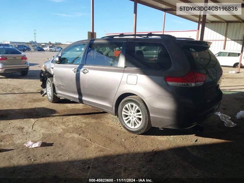 2012 Toyota Sienna Xle V6 8 Passenger VIN: 5TDYK3DC4CS196836 Lot: 40823600