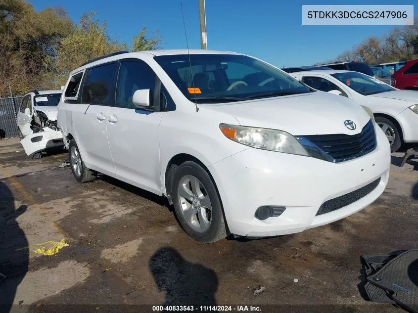 2012 Toyota Sienna Le V6 8 Passenger VIN: 5TDKK3DC6CS247906 Lot: 40833543