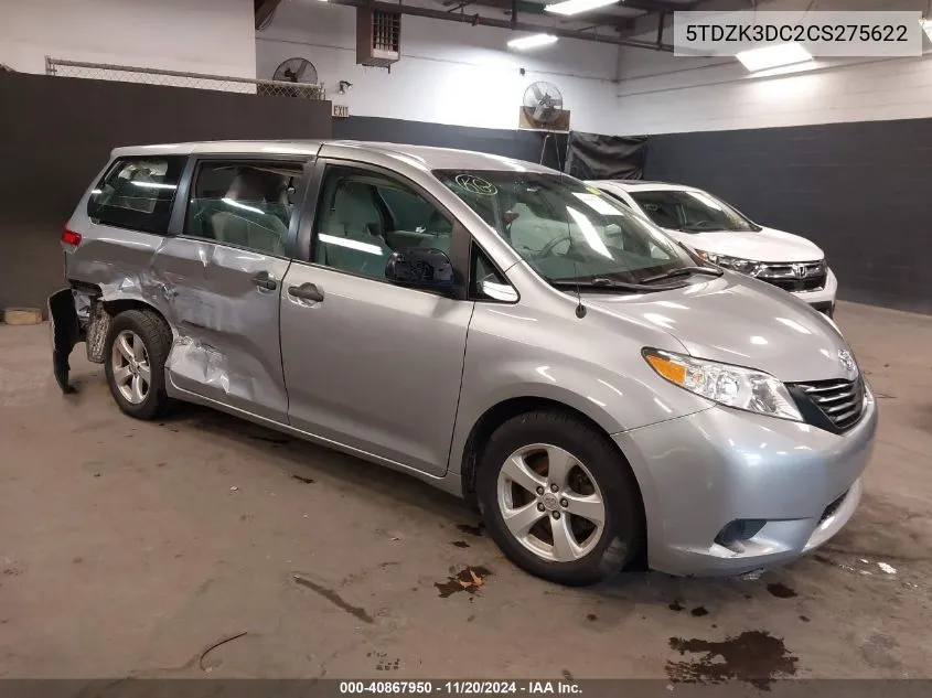 2012 Toyota Sienna Base V6 7 Passenger VIN: 5TDZK3DC2CS275622 Lot: 40867950