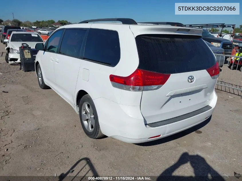 2012 Toyota Sienna Le V6 8 Passenger VIN: 5TDKK3DC8CS207066 Lot: 40878912