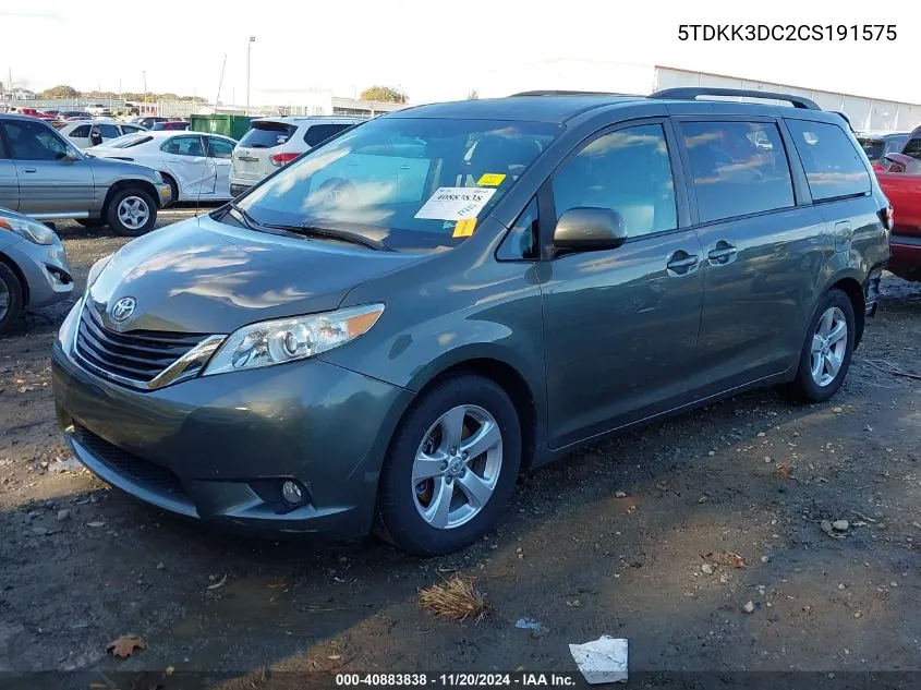 2012 Toyota Sienna Le V6 8 Passenger VIN: 5TDKK3DC2CS191575 Lot: 40883838