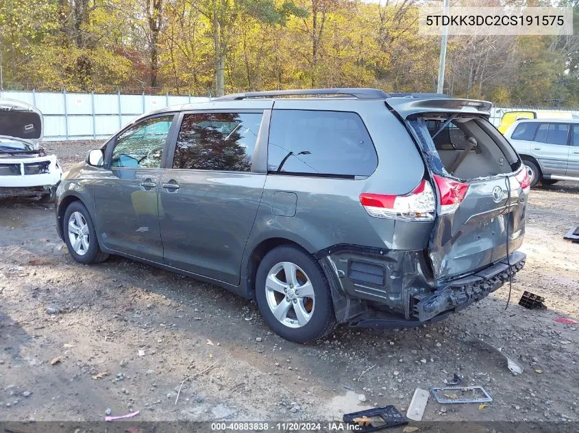 2012 Toyota Sienna Le V6 8 Passenger VIN: 5TDKK3DC2CS191575 Lot: 40883838