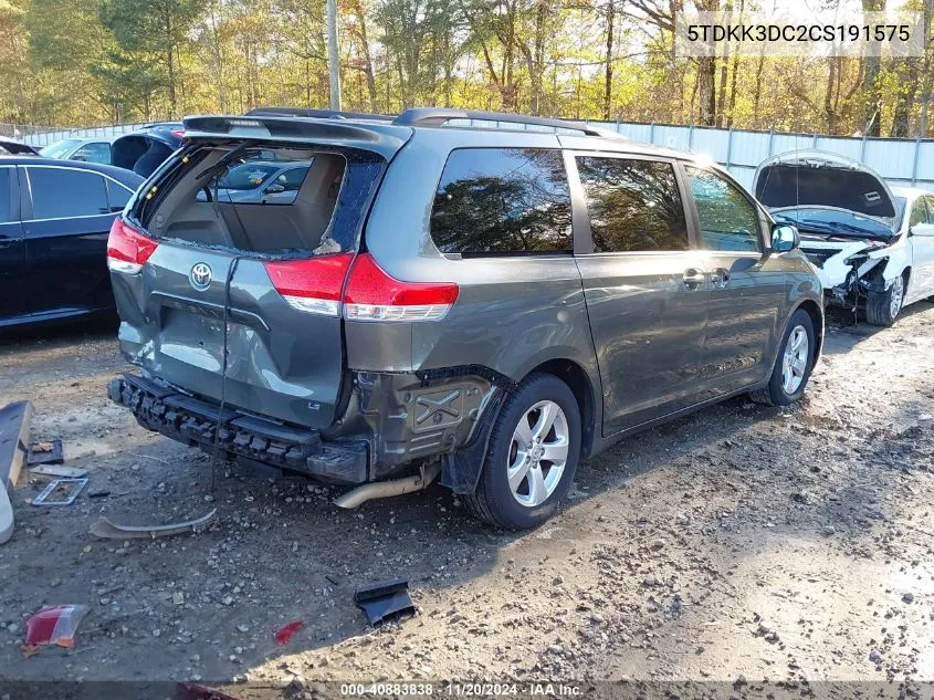 2012 Toyota Sienna Le V6 8 Passenger VIN: 5TDKK3DC2CS191575 Lot: 40883838