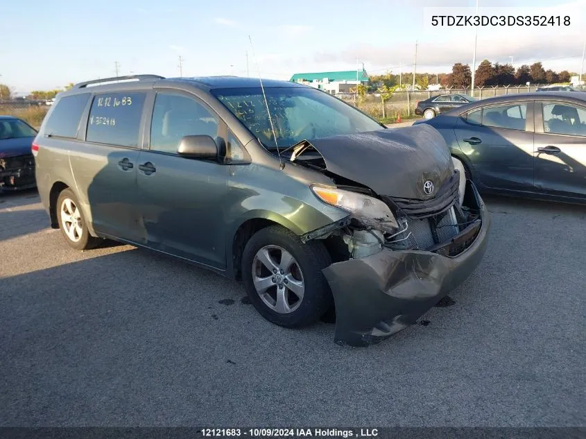 2013 Toyota Sienna VIN: 5TDZK3DC3DS352418 Lot: 12121683