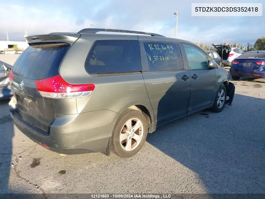 2013 Toyota Sienna VIN: 5TDZK3DC3DS352418 Lot: 12121683