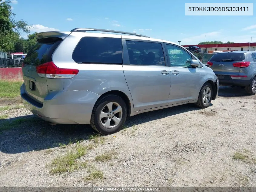 2013 Toyota Sienna Le V6 8 Passenger VIN: 5TDKK3DC6DS303411 Lot: 40046842