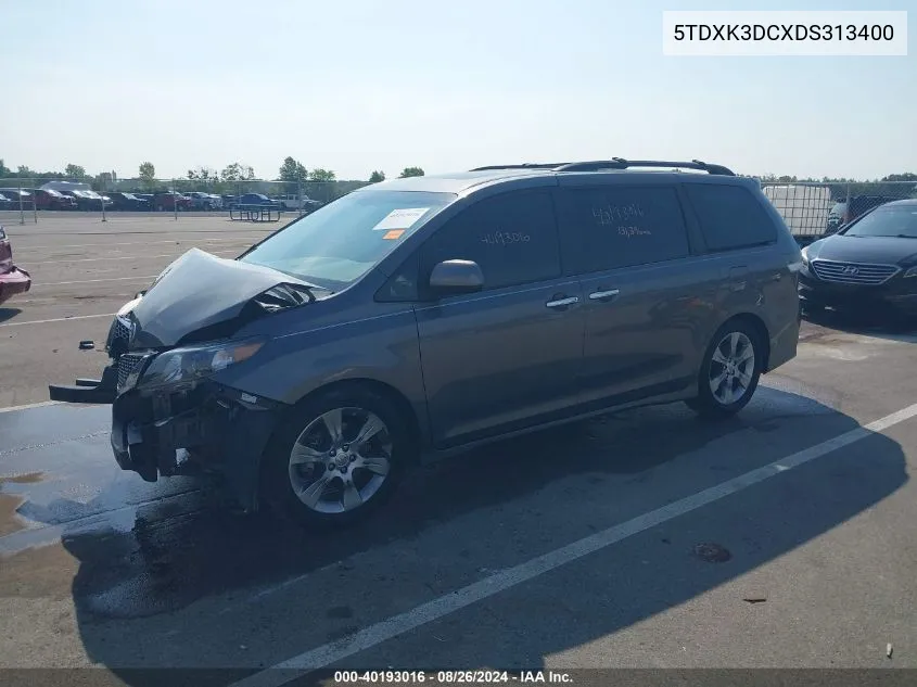 2013 Toyota Sienna Se 8 Passenger VIN: 5TDXK3DCXDS313400 Lot: 40193016