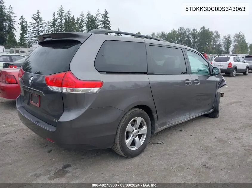 2013 Toyota Sienna Le V6 8 Passenger VIN: 5TDKK3DC0DS343063 Lot: 40275930