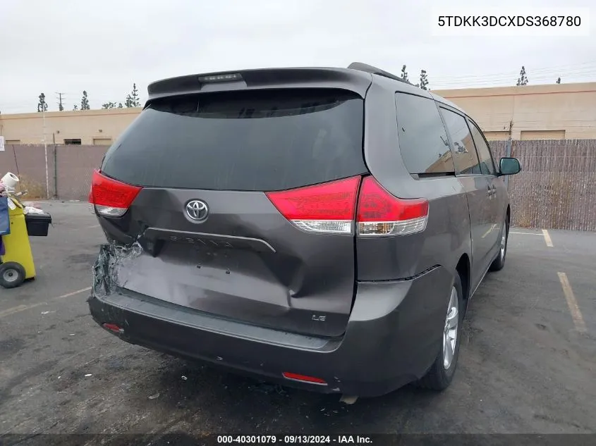 2013 Toyota Sienna Le V6 8 Passenger VIN: 5TDKK3DCXDS368780 Lot: 40301079