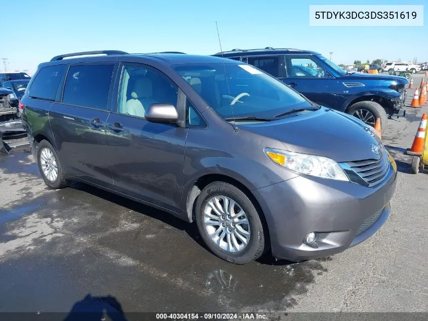 5TDYK3DC3DS351619 2013 Toyota Sienna Xle V6 8 Passenger