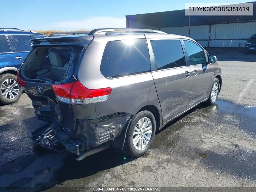 5TDYK3DC3DS351619 2013 Toyota Sienna Xle V6 8 Passenger