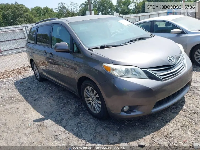 2013 Toyota Sienna Xle V6 8 Passenger VIN: 5TDYK3DC3DS315736 Lot: 40308951