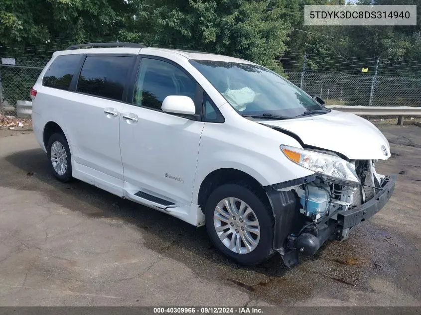 2013 Toyota Sienna Xle V6 8 Passenger VIN: 5TDYK3DC8DS314940 Lot: 40309966