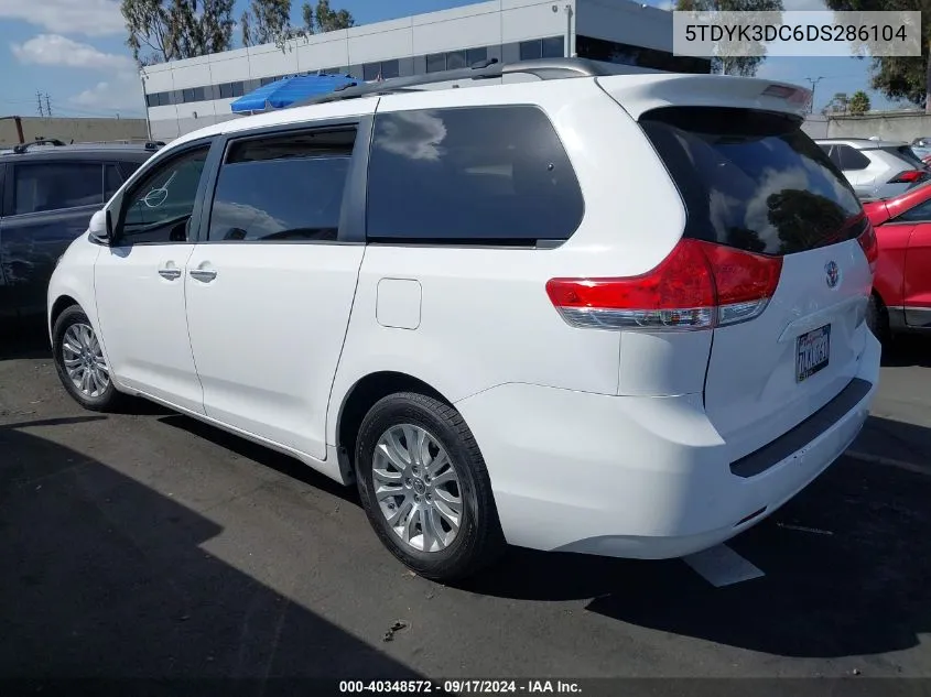 2013 Toyota Sienna Xle V6 8 Passenger VIN: 5TDYK3DC6DS286104 Lot: 40348572