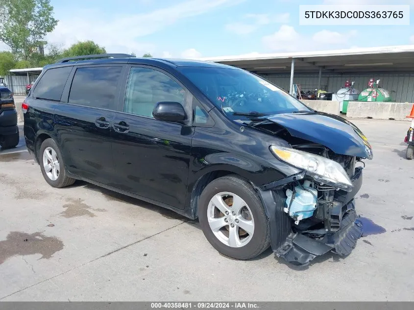 2013 Toyota Sienna Le VIN: 5TDKK3DC0DS363765 Lot: 40358481