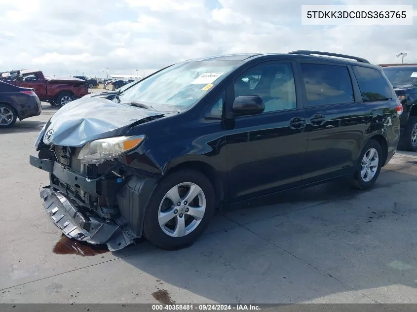 2013 Toyota Sienna Le VIN: 5TDKK3DC0DS363765 Lot: 40358481