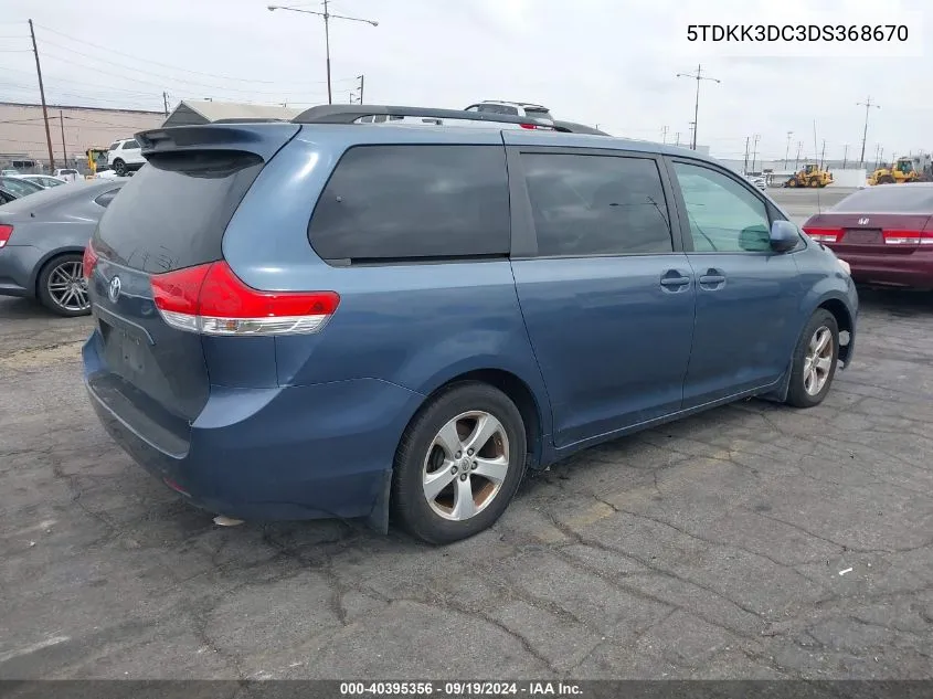 2013 Toyota Sienna Le V6 8 Passenger VIN: 5TDKK3DC3DS368670 Lot: 40395356