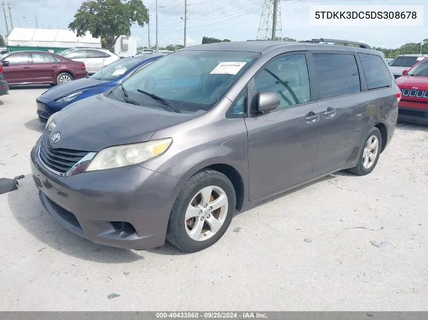 5TDKK3DC5DS308678 2013 Toyota Sienna Le V6 8 Passenger