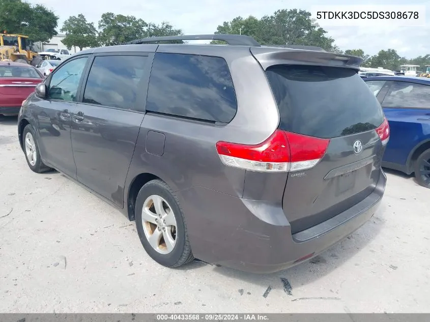 5TDKK3DC5DS308678 2013 Toyota Sienna Le V6 8 Passenger