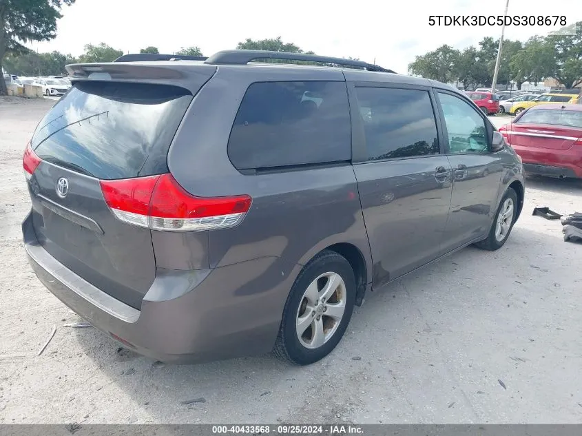 5TDKK3DC5DS308678 2013 Toyota Sienna Le V6 8 Passenger