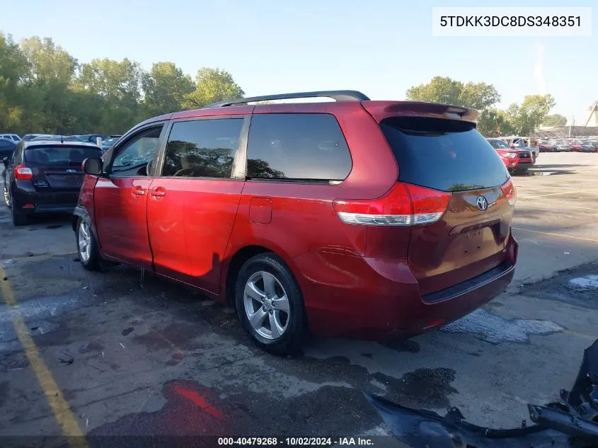 2013 Toyota Sienna Le V6 8 Passenger VIN: 5TDKK3DC8DS348351 Lot: 40479268