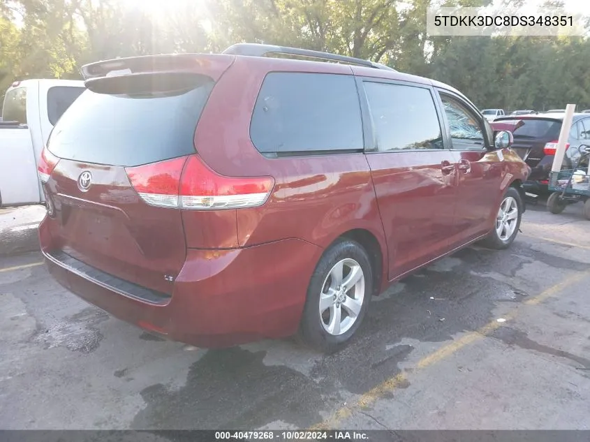 5TDKK3DC8DS348351 2013 Toyota Sienna Le V6 8 Passenger