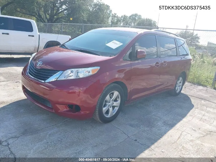 2013 Toyota Sienna Le V6 8 Passenger VIN: 5TDKK3DC6DS375435 Lot: 40481617