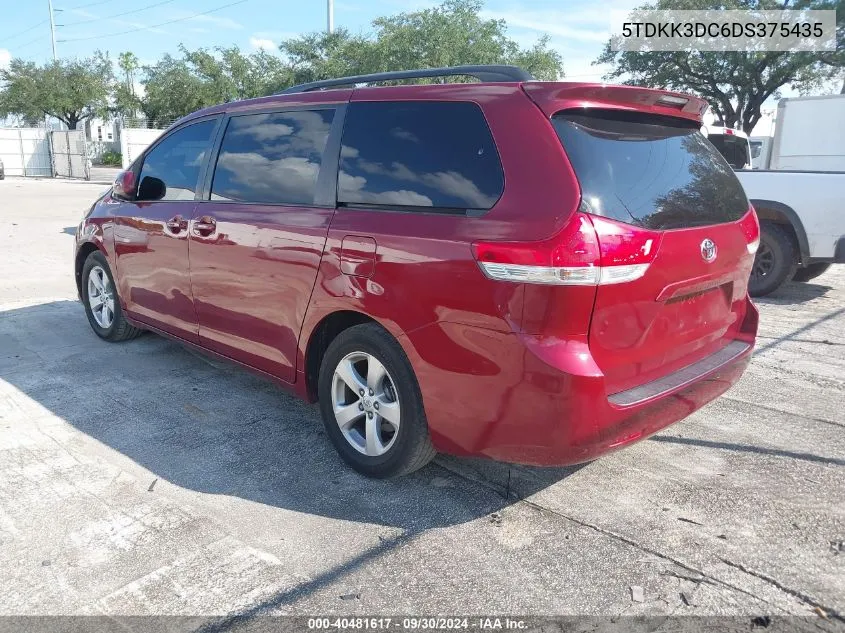 2013 Toyota Sienna Le V6 8 Passenger VIN: 5TDKK3DC6DS375435 Lot: 40481617