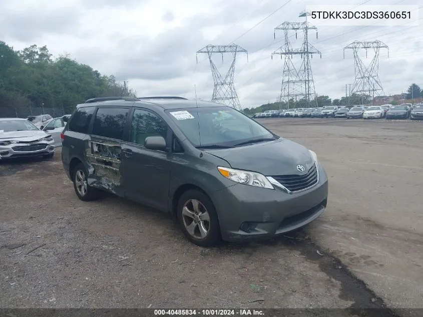 2013 Toyota Sienna Le V6 8 Passenger VIN: 5TDKK3DC3DS360651 Lot: 40485834