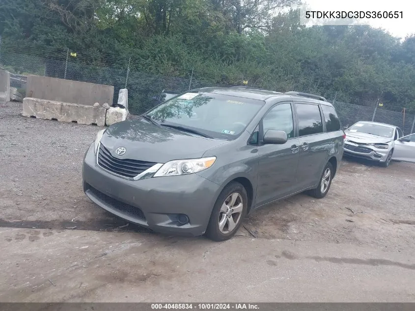 2013 Toyota Sienna Le V6 8 Passenger VIN: 5TDKK3DC3DS360651 Lot: 40485834