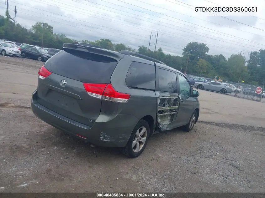 5TDKK3DC3DS360651 2013 Toyota Sienna Le V6 8 Passenger