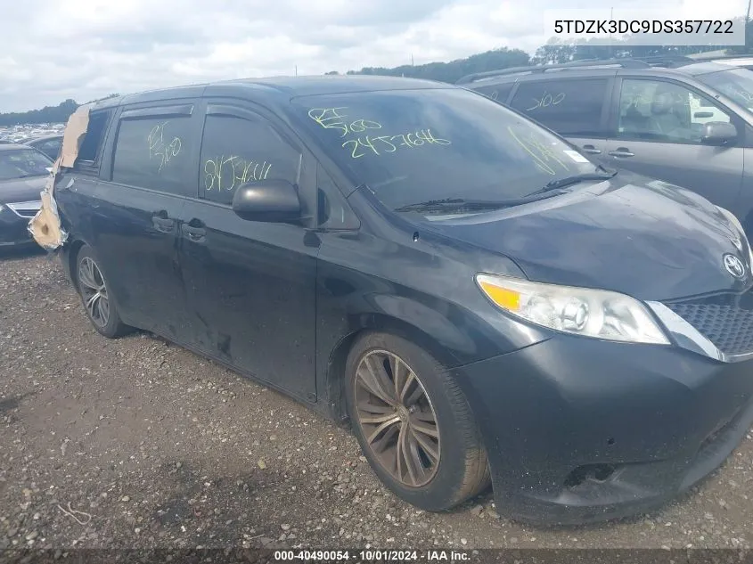 2013 Toyota Sienna L V6 7 Passenger VIN: 5TDZK3DC9DS357722 Lot: 40490054