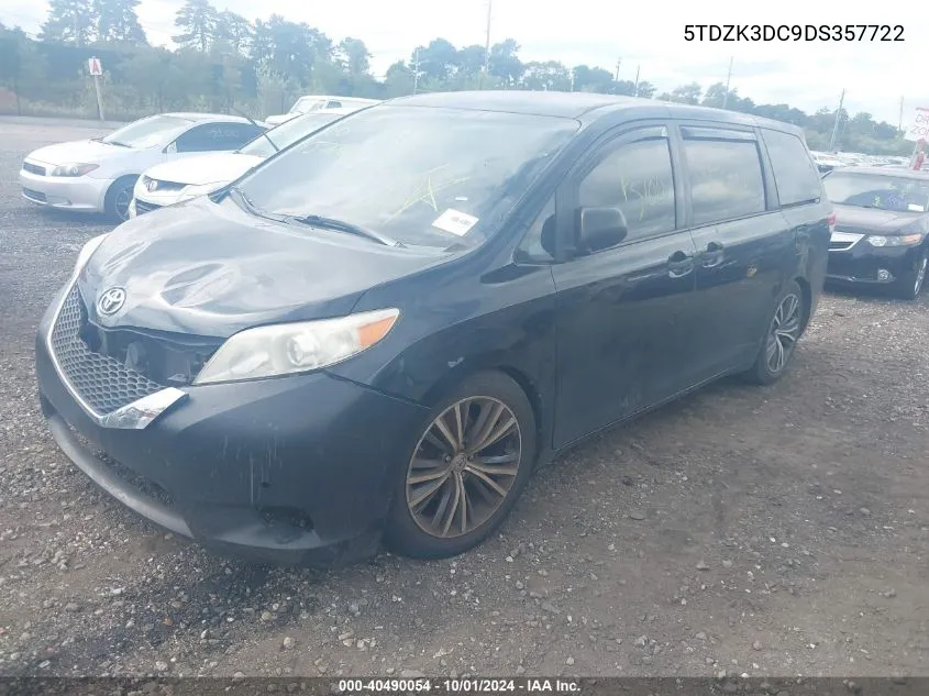 2013 Toyota Sienna L V6 7 Passenger VIN: 5TDZK3DC9DS357722 Lot: 40490054