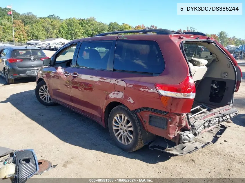 2013 Toyota Sienna Xle V6 8 Passenger VIN: 5TDYK3DC7DS386244 Lot: 40551388