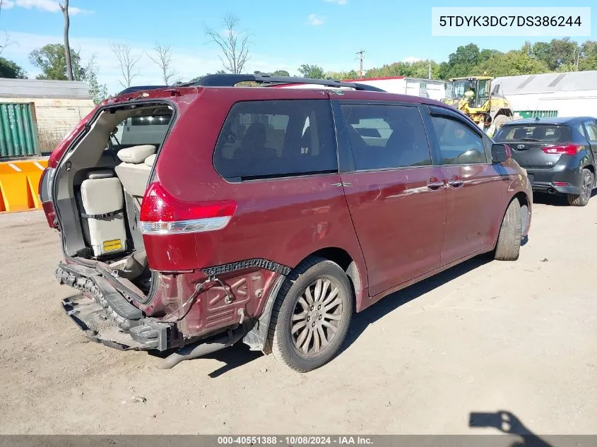 2013 Toyota Sienna Xle V6 8 Passenger VIN: 5TDYK3DC7DS386244 Lot: 40551388