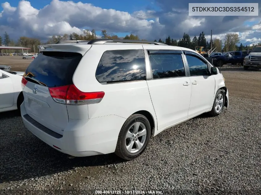 2013 Toyota Sienna Le V6 8 Passenger VIN: 5TDKK3DC3DS354512 Lot: 40613128